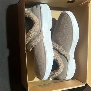 OOFOS Brown and White Slip-On Shoes